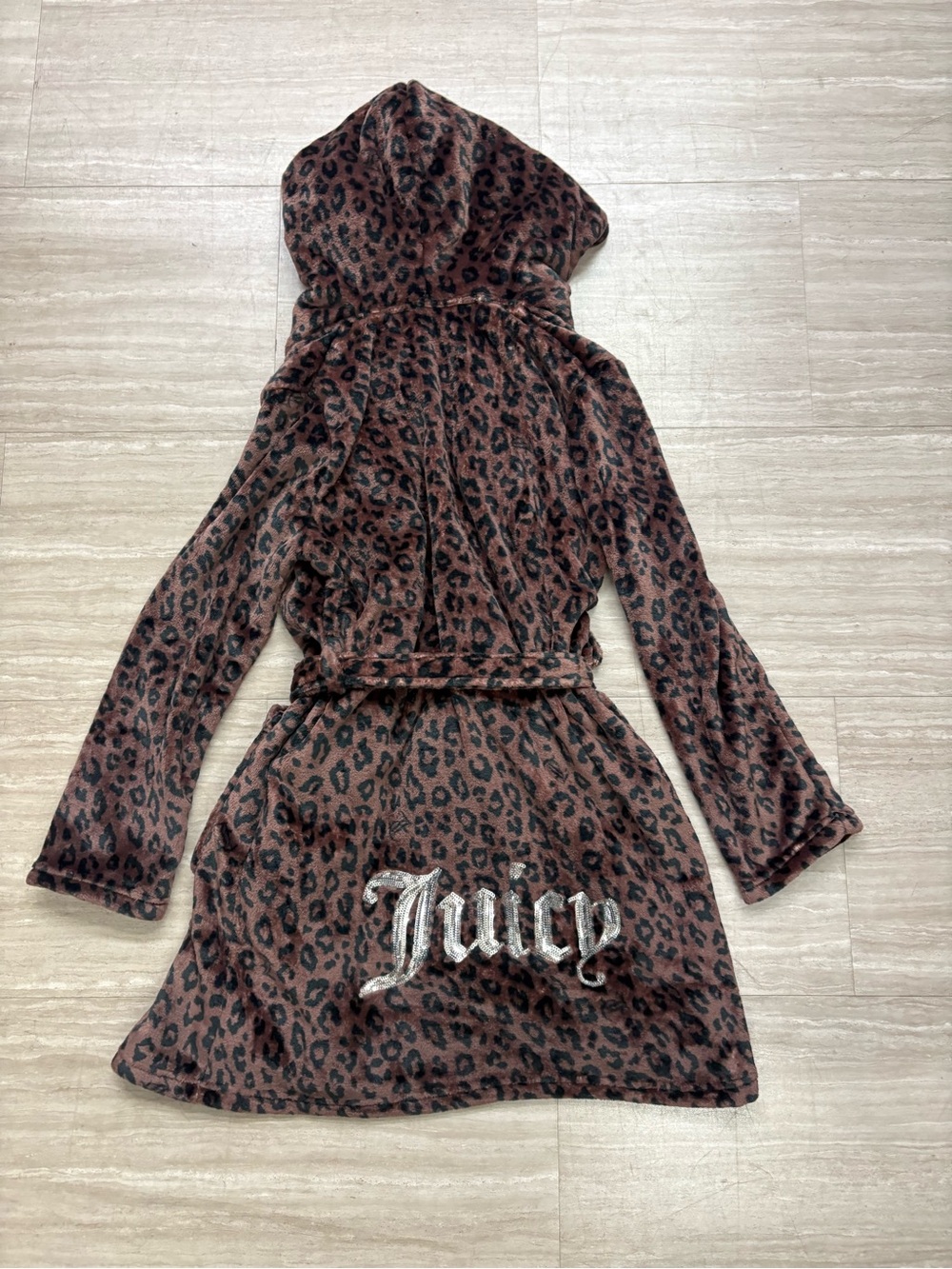 Juicy Couture Plush Hooded Belted Robe Leopard Prints Size L/XL New